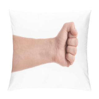 Personality  Man Showing Fist On White Background, Closeup Of Hand Pillow Covers