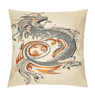 Personality  Dragon Doodle Sketch Tattoo Icon Tribal Grunge Vector Pillow Covers