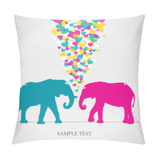 Personality  Two Elephants, Love Colorful Card. Pillow Covers