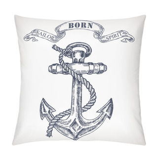 Personality  Vintage Anchor And Ribbon. Vector Pillow Covers