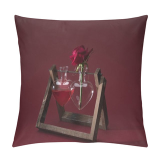 Personality  Red Rose In Heart Shaped Vase And Vase With Love Elixir On Red Pillow Covers