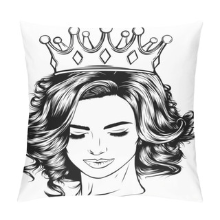 Personality  Skull Girl With A Crown. Vector Illustration Design Pillow Covers