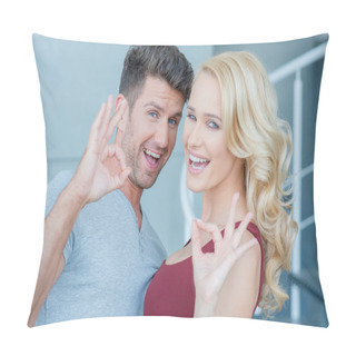 Personality  Laughing Happy Couple Making Perfect Gestures Pillow Covers