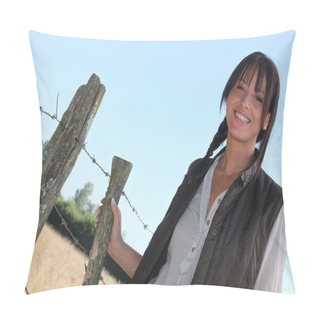 Personality  Female Farmer Stood By Barb-wire Pillow Covers