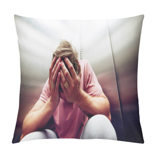 Personality  Man Suffering From Claustrophobia Trapped Inside Elevator Screaming Pillow Covers
