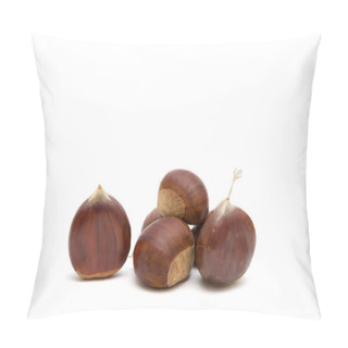 Personality  Fresh Raw Sweet Chestnuts(Castanea Sativa) Isolated On A White Background Pillow Covers