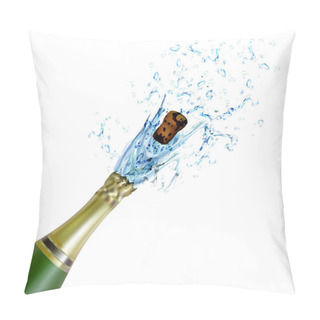 Personality  Champagne Bottle With Splash On White Background Pillow Covers