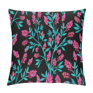 Personality  Seamless Floral Pattern. Pink Flowers Painted In Watercolor On A Black Background. Pillow Covers