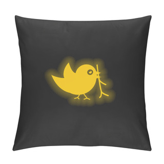 Personality  Bird With Sprig In Its Beak Yellow Glowing Neon Icon Pillow Covers