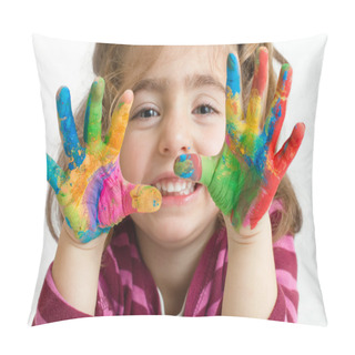 Personality  Preschool Girl With Painted Hands Pillow Covers
