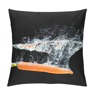 Personality  Close Up View Of Carrot In Water Isolated On Black Pillow Covers