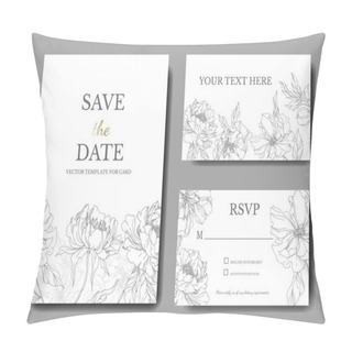 Personality  Peony Floral Botanical Flowers. Black And White Engraved Ink Art. Wedding Background Card Floral Decorative Border. Pillow Covers