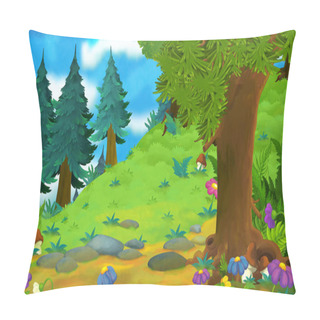 Personality  Cartoon Summer Scene With Path In The Forest - Nobody On Scene - Illustration For Children Pillow Covers