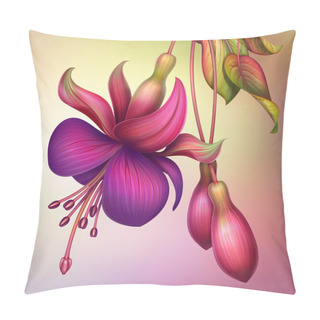 Personality  Fuchsia Flower With Green Leaves Pillow Covers