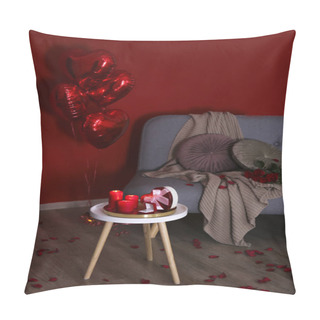 Personality  St. Valentines Day Composition With The Bouquet Of Roses And Other Romantic Mood Attributes. Pillow Covers