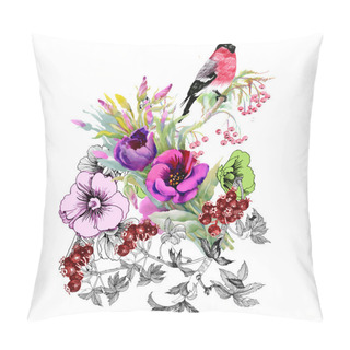 Personality  Exotic Bird On Flowers Twig Pillow Covers