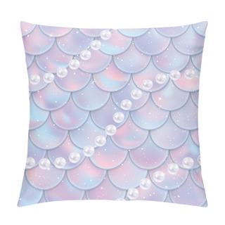 Personality  Fish Scales And Pearls Seamless Pattern. Mermaid Tail Texture. Vector Illustration Pillow Covers