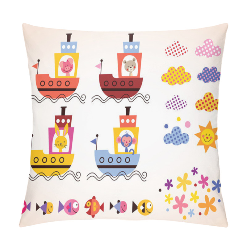 Personality  Cute animals in boats set pillow covers