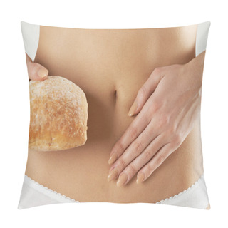 Personality  Close Up Of Wheat Intolerant Woman Holding Bread Pillow Covers