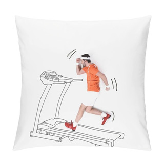 Personality  Creative Hand Drawn Collage With Man Running On Treadmill Pillow Covers