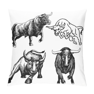 Personality  Set Of Bull Doodle Hand Drawn Pillow Covers