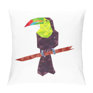 Personality  Toucan Bird Concept Polygon Bird. Low Polygon Isolated On White Background, Colorful Toucan Bird On Branch Modern Geometric Icon, Bird Pet Crystal Design Illustration. Animal Constellation  Pillow Covers