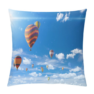 Personality  Colorful Hot Air Balloons Flying In Blue Sky With White Clouds A Pillow Covers