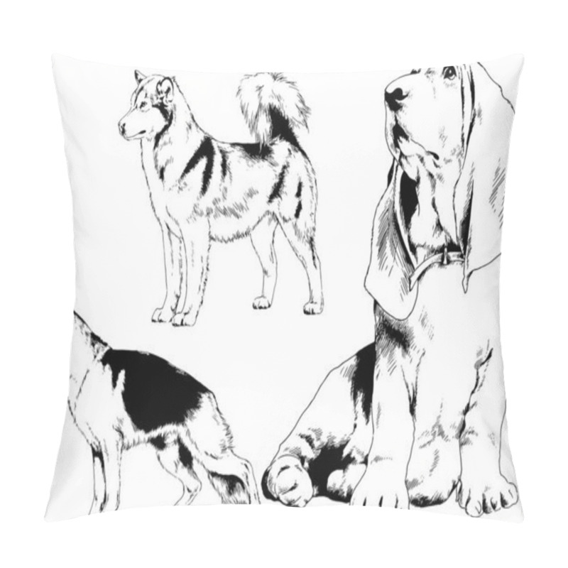 Personality  Vector Drawings Sketches Pedigree Dogs In The Racks Drawn In Ink By Hand , Objects With No Background Pillow Covers