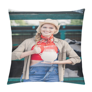 Personality  Farmer With Milk In Glass Jug Pillow Covers