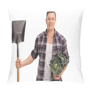 Personality  Man Holding A Savoy Cabbage And A Shovel  Pillow Covers