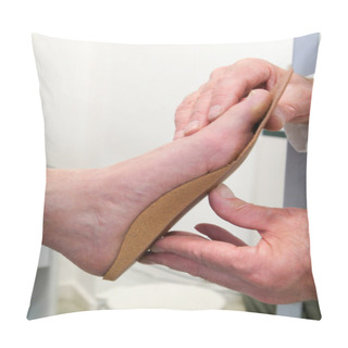 Personality  Doctor Preparing Orthopedic Insoles For A Patient  Pillow Covers