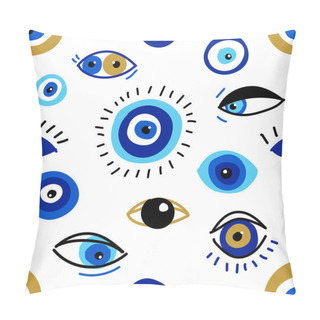 Personality  Seamless Pattern With Evil Eyes, Different Talismans In Hand Drawn Flat Design, Contemporary Modern Trendy Style Pillow Covers