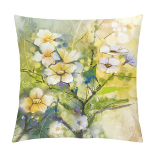 Personality  Watercolor Painting White Cherry Blossoms - Japanese Cherry - Sakura Floral In Soft Yellow Green Color And Blurred Background Pillow Covers