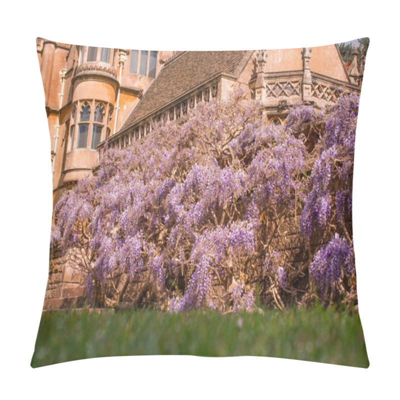 Personality  English garden with flowering wisteria on stone wall pillow covers
