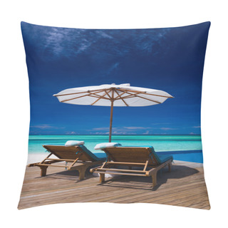 Personality  Deck Chairs And Infinity Pool Over Tropical Lagoon Pillow Covers