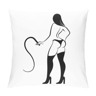 Personality  Young Sexy Woman Standing Woman With A Whip. Thematic Bdsm. Vector Illustration Isolated On White Background Pillow Covers