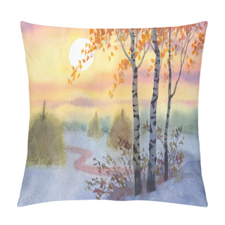 Personality  Watercolor Landscape. A Quiet Winter Evening In A Field Pillow Covers