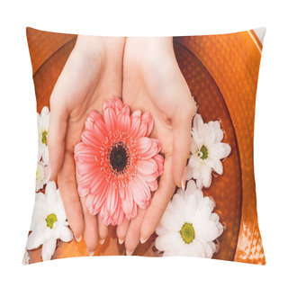 Personality  Cropped View Of Woman Making Spa Bath With Flowers For Nails Pillow Covers