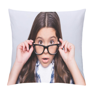 Personality  Close Up Portrait Of Shocked, Unbelievable, Little Girl Looking  Pillow Covers