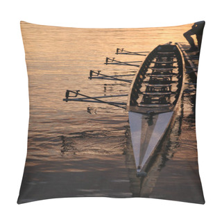 Personality  A Person Holding A Row Boat Along The Dock With Their Foot In The Seattle Sunrise Pillow Covers