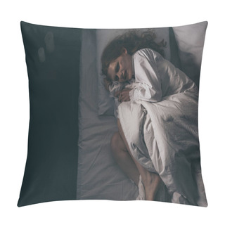 Personality  Top View Of Demonic Obsessed Woman In Nightgown Lying In Bed Pillow Covers