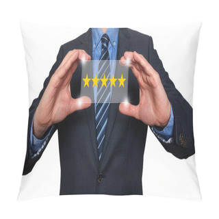Personality  Businessman Holding Five Star Rating - Stock Image Pillow Covers