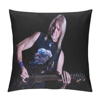Personality  ZAGREB, CROATIA - MAY 16, 2017: Deep Purple Guitar Player Steve Morse On Stage During Their The Long Goodbye Tour At Arena Zagreb. Pillow Covers