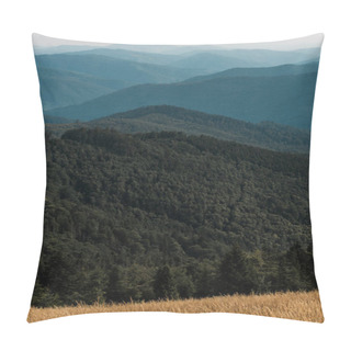 Personality  Yellow Barley In Meadow Near Green Mountains Pillow Covers
