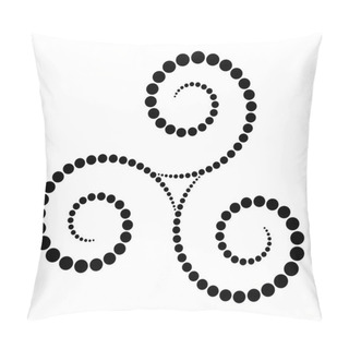 Personality  Black Dotted Celtic Triskelion Spiral. Increasing Points From The Center Of The Spirals Forming A Triple Spiral. Twisted And Connected Spirals. Isolated Illustration On White Background. Vector. Pillow Covers