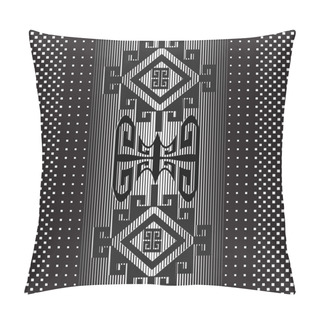 Personality  3d Black And White Striped Halftone Seamless Pattern. Tribal Dotted Background. Ethnic Style Elegant Greek Key Meanders Ornament With Dots, Squares, Stripes, Lines, Shapes. Surface Vector Texture. Pillow Covers