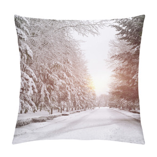 Personality  Snow-covered Trees In The City Park Pillow Covers