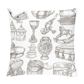 Personality Objects - Hand Drawings, Originals Pillow Covers