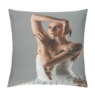 Personality  Graceful Dancer In White Dress Striking A Pose. Pillow Covers