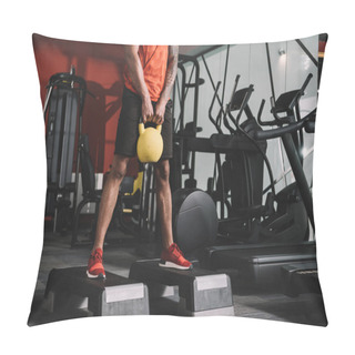 Personality  Partial View Of African American Sportsman Lifting Weight In Gym Pillow Covers